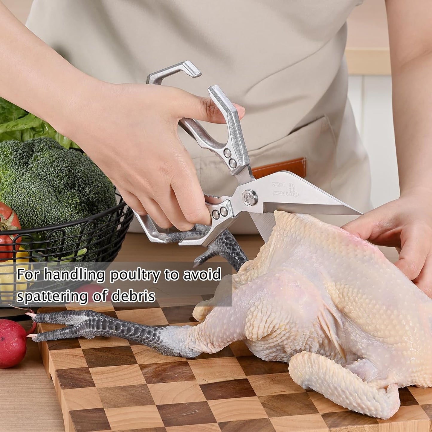 Kitchen Shears,Poultry Scissors,Stainless Steel Heavy Duty Scissors,Universal metal handles for both left and right hands,dishwasher safe shears sharp for Meat/food/Home/courtyards