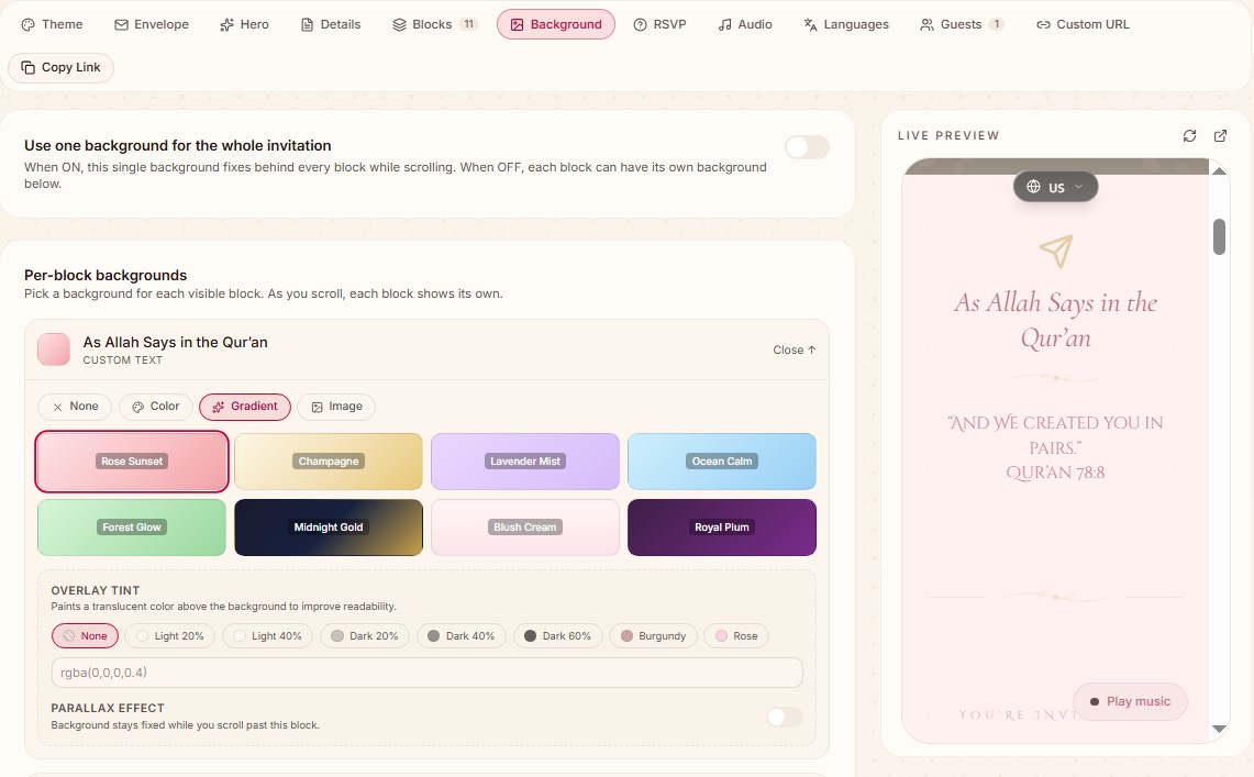 Background dashboard section preview
