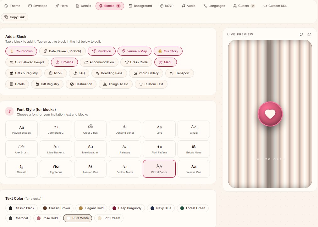 Blocks dashboard section preview