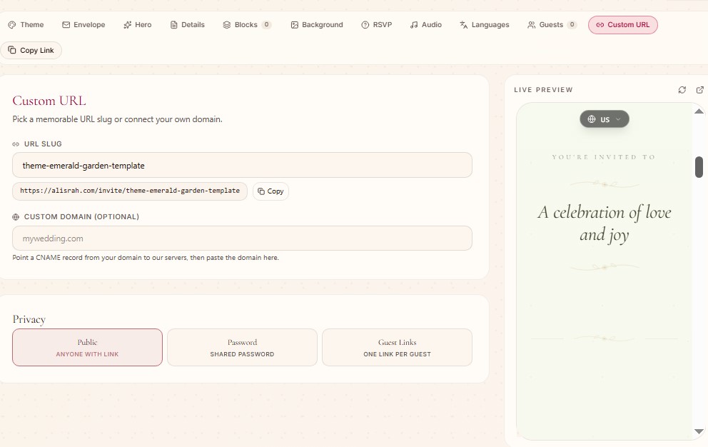 Custom URL dashboard section preview