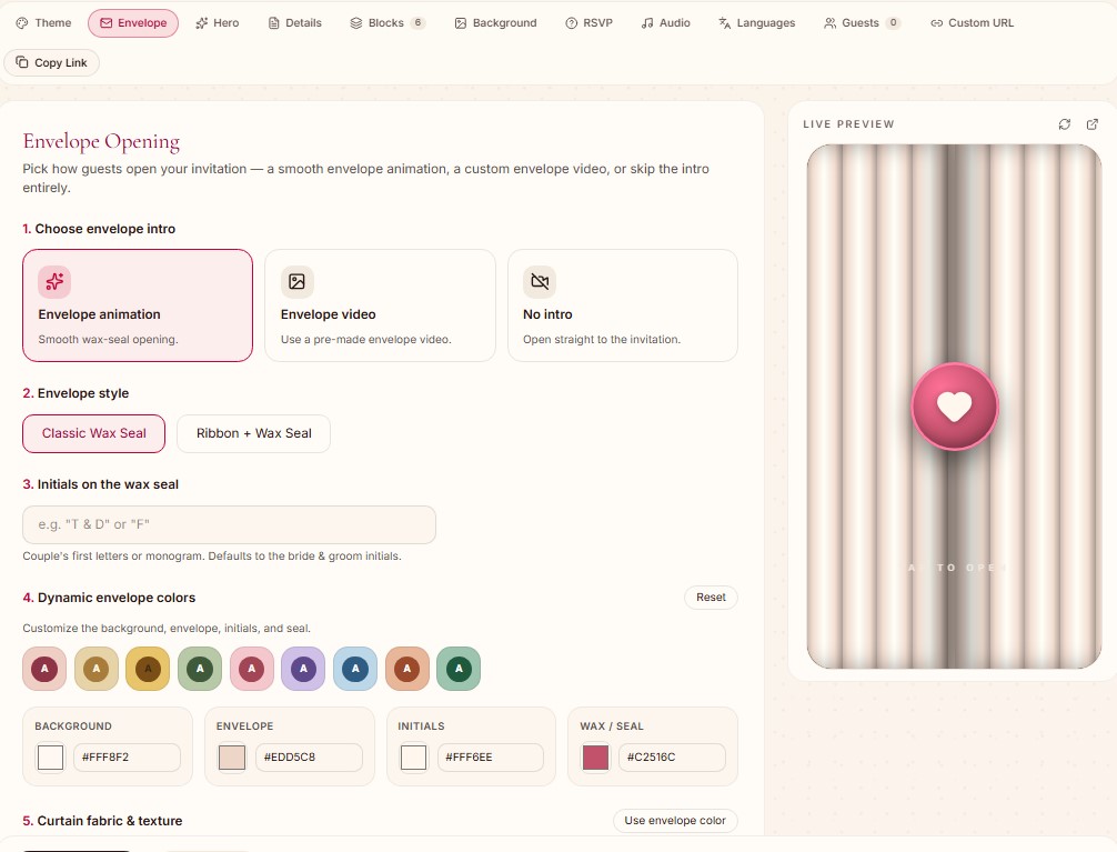 Envelope dashboard section preview