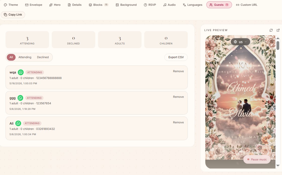 Guests dashboard section preview