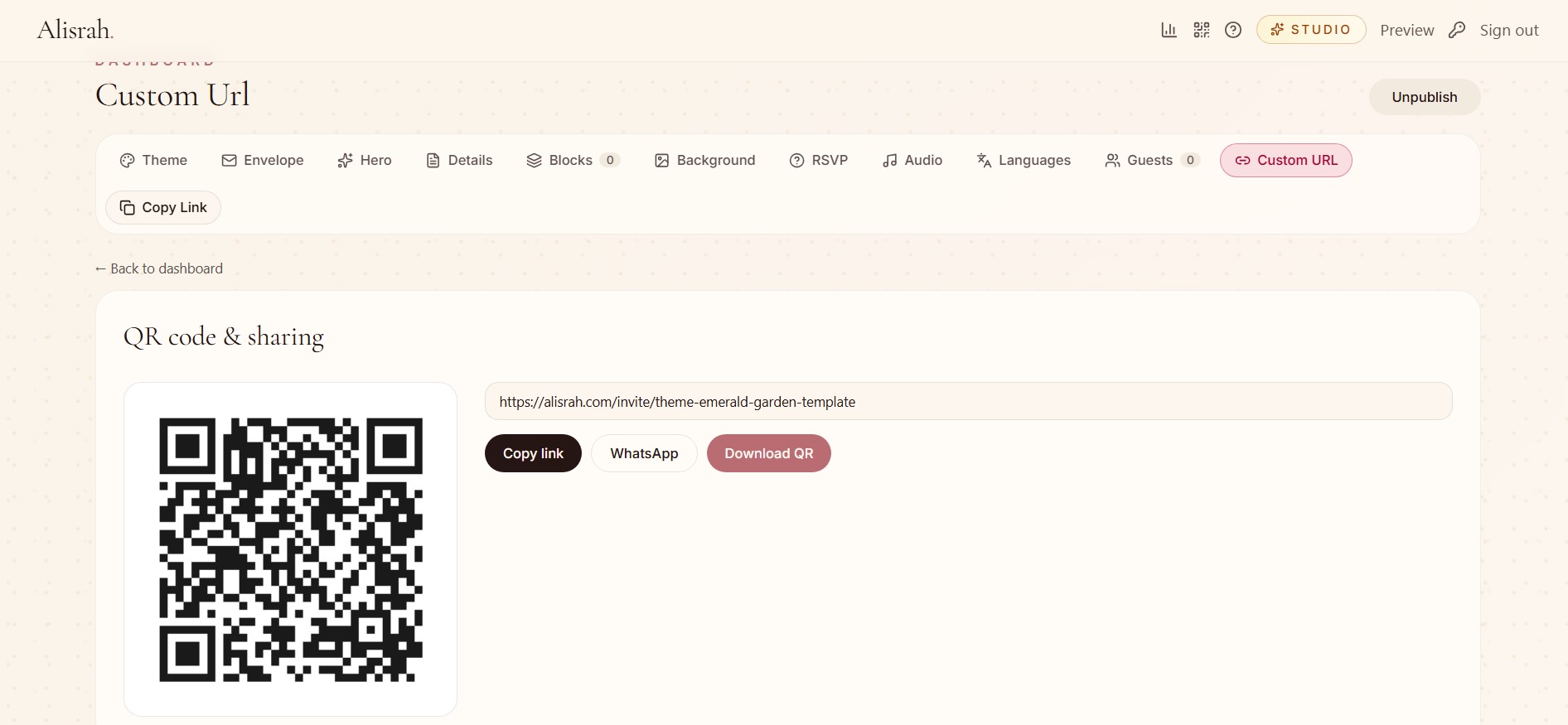 QR Code & Sharing dashboard section preview