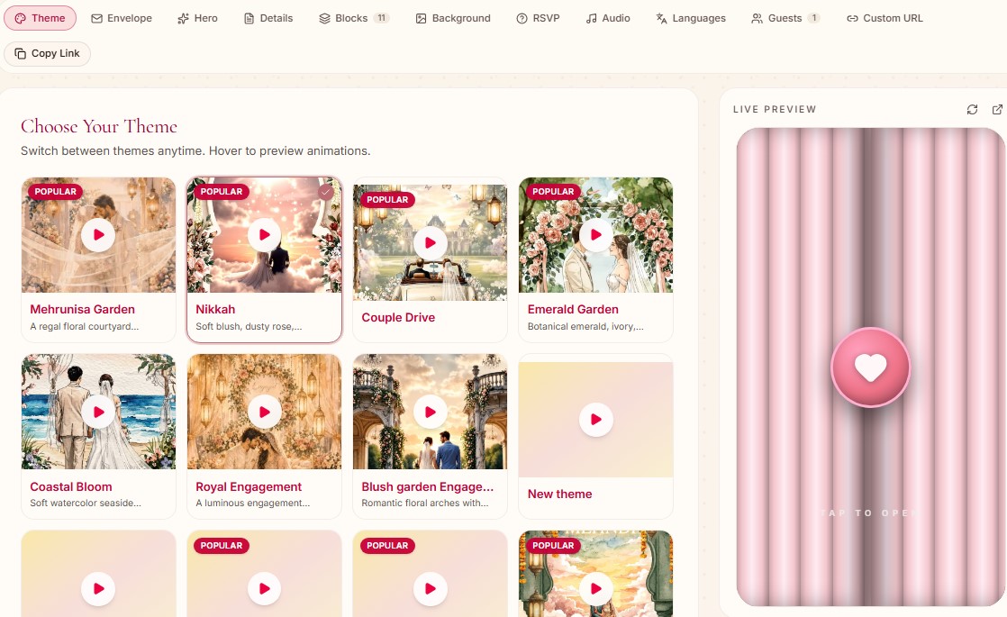 Theme dashboard section preview